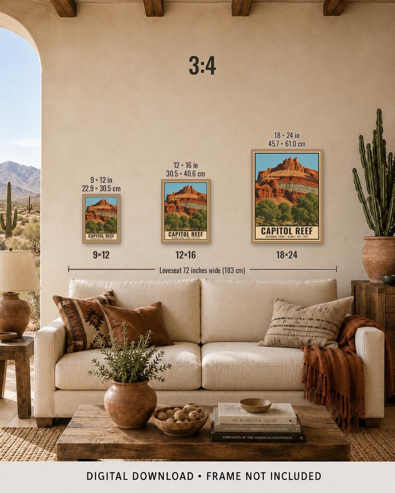 Capitol Reef National Park Poster, Utah Vintage Travel Print, Fruita Orchard Landscape, Red Rock Wall Decor, Printable Digital Download image 10