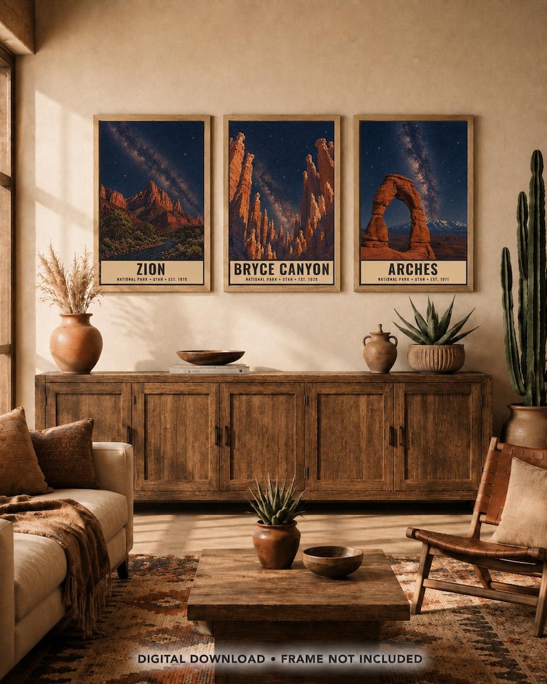 Utah Mighty Five Night Sky-posterset, 5 tryck med Vintergatans nationalpark, väggkonst med stjärnskådning (digital nedladdning) bild 5