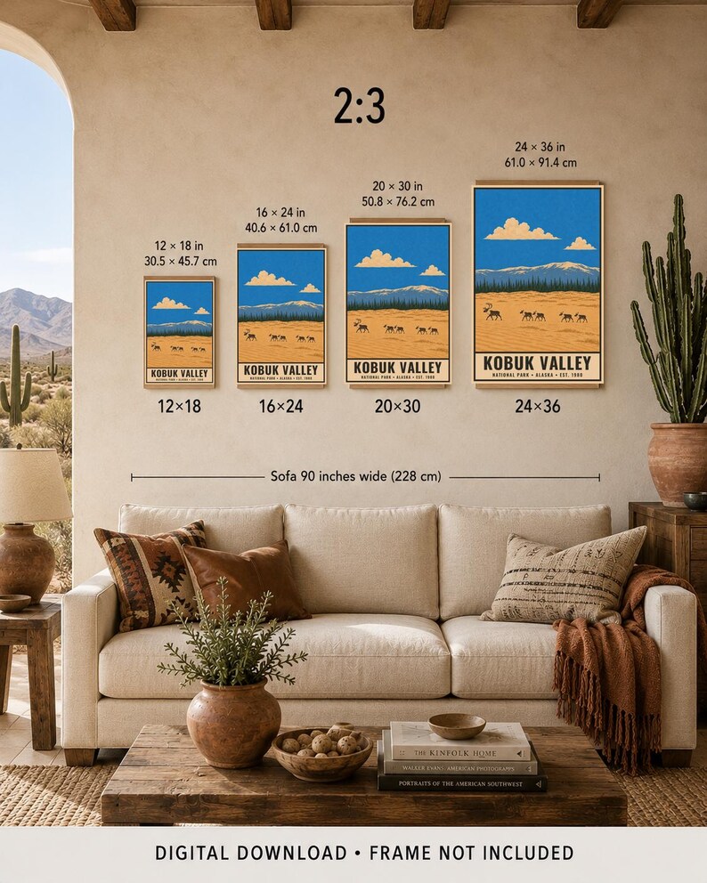 Kobuk Valley National Park Poster, Vintage Alaska Sand Dunes Arctic Travel Print, Retro River Landscape Wall Art, WPA Style Printable Art afbeelding 8