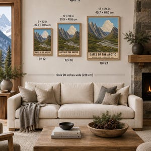 Plakat z Parku Narodowego Bramy Arktyki, wydruk z podróży po tundrze na Alasce w stylu vintage, retro sztuka ścienna z górami Brooks Range, wydruk w stylu WPA zdjęcie 9