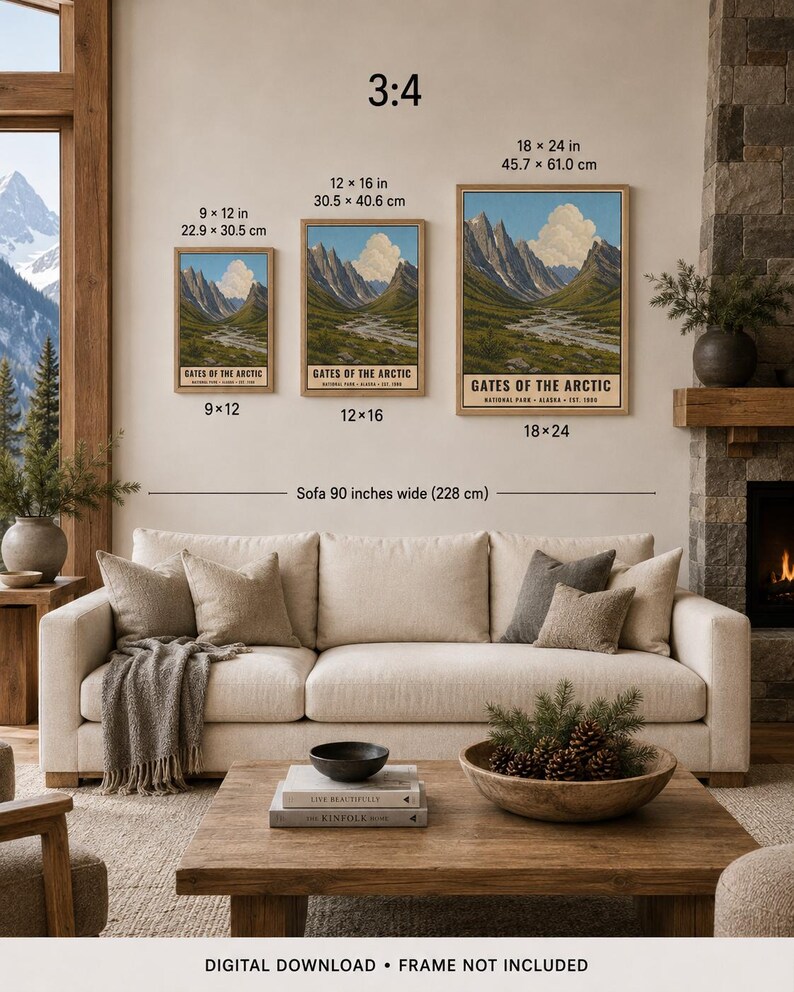 Plakat z Parku Narodowego Bramy Arktyki, wydruk z podróży po tundrze na Alasce w stylu vintage, retro sztuka ścienna z górami Brooks Range, wydruk w stylu WPA zdjęcie 9