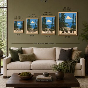 Poster van Voyageurs National Park, vintage reisprint van de bossen van Noord-Minnesota, landschap van Canoe Lake, digitale download voor wanddecoratie. afbeelding 10