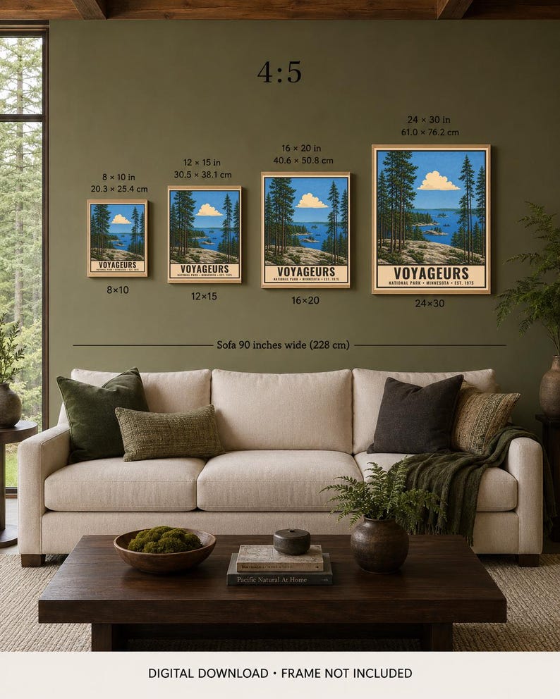 Poster van Voyageurs National Park, vintage reisprint van de bossen van Noord-Minnesota, landschap van Canoe Lake, digitale download voor wanddecoratie. afbeelding 10