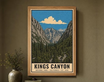 Kings Canyon National Park Poster, California Sequoia Mountain Vintage Travel Print, Retro Sierra Nevada Wall Art, WPA Style Printable