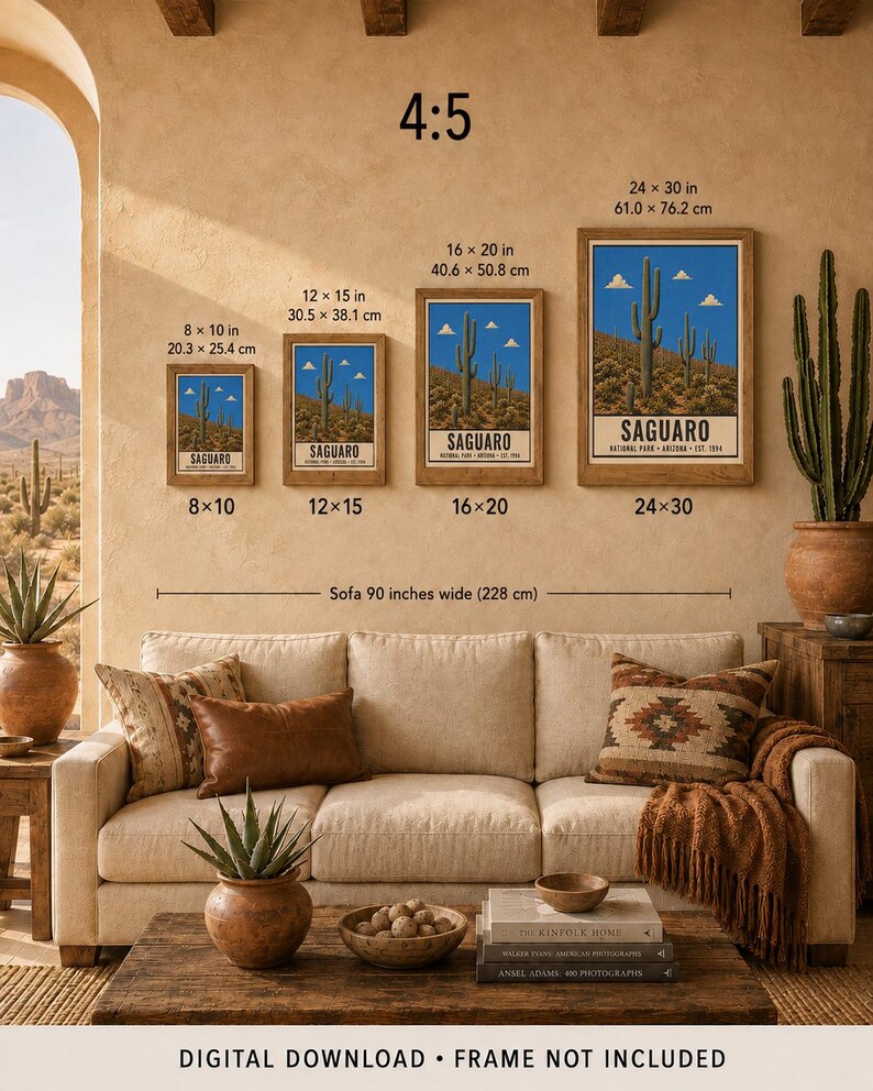 Saguaro National Park Poster, Vintage Arizona Cactus Desert Travel Print, Retro Landscape Wall Art, 1960s WPA Style Serigraph Printable afbeelding 11