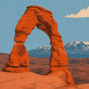 Arches National Park Poster, Delicate Arch Utah Vintage Travel Print, Retro Desert Landscape Wall Art, 1960s WPA Style Printable Decor image 4