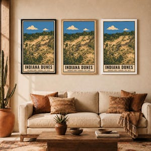 Plakat z Parku Narodowego Indiana Dunes, wydruk z podróży po plaży nad jeziorem Michigan w stylu vintage, dekoracja ścienna z wydmami w stylu retro, dekoracja do druku w stylu WPA z lat 60. XX wieku zdjęcie 8