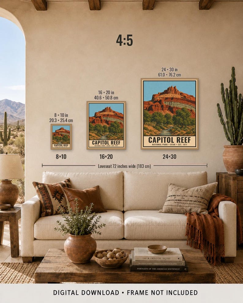 Capitol Reef National Park Poster, Utah Vintage Travel Print, Fruita Orchard Landscape, Red Rock Wall Decor, Printable Digital Download image 11