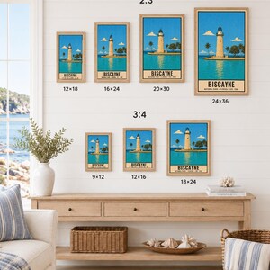 Pu&ograve; includere: Una collezione di sette poster incorniciati raffiguranti il faro del Parco Nazionale di Biscayne in Florida. Le stampe mostrano un faro chiaro, acqua blu e palme. Le dimensioni includono 12x18, 16x24, 20x30, 24x36, 9x12, 12x16 e 18x24 pollici.