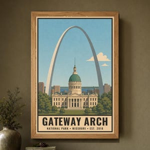 Gateway Arch National Park Poster, Vintage St Louis Missouri Travel Artwork, Printable Digital Decor, Retro Skyline Gift image 1