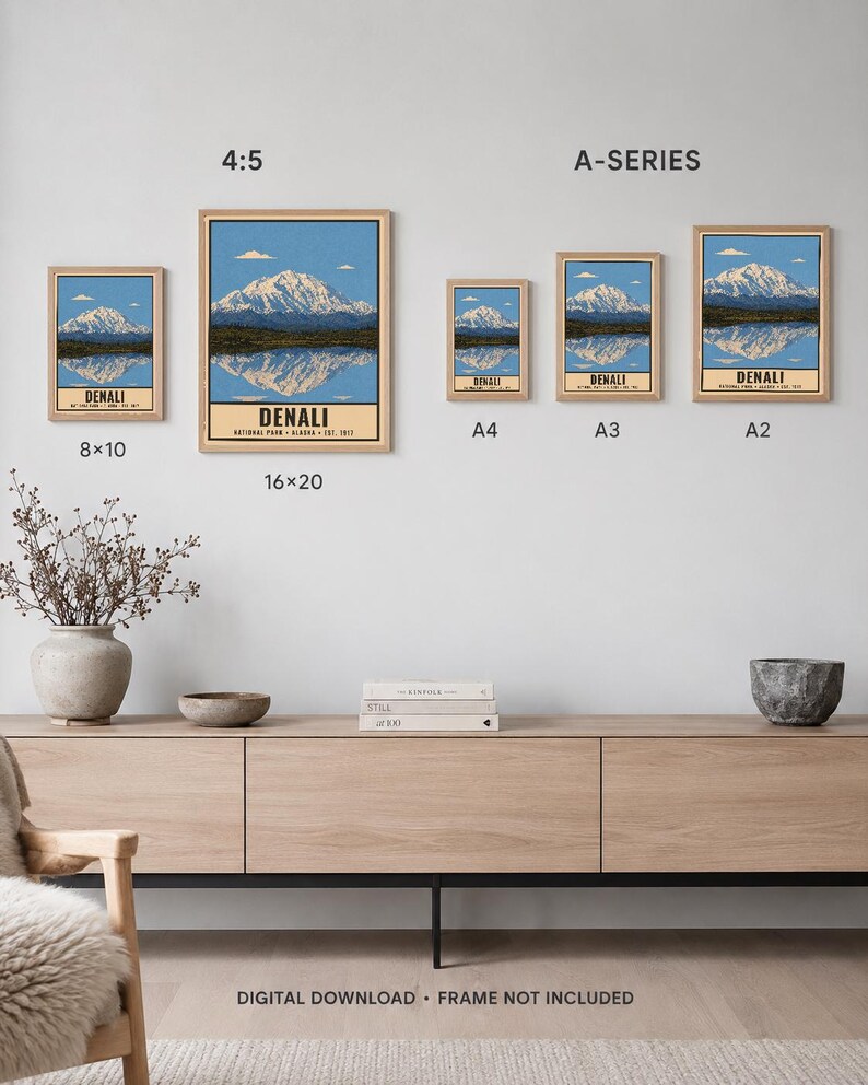 Denali nationalpark-affisch, vintage-resetryck med Alaskas bergstundra, retro väggkonst med vilda djur och landskap, utskrivbar konst från 1960-talet i WPA-stil bild 6