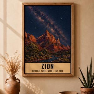 Utah Mighty Five Night Sky-posterset, 5 tryck med Vintergatans nationalpark, väggkonst med stjärnskådning (digital nedladdning) bild 14