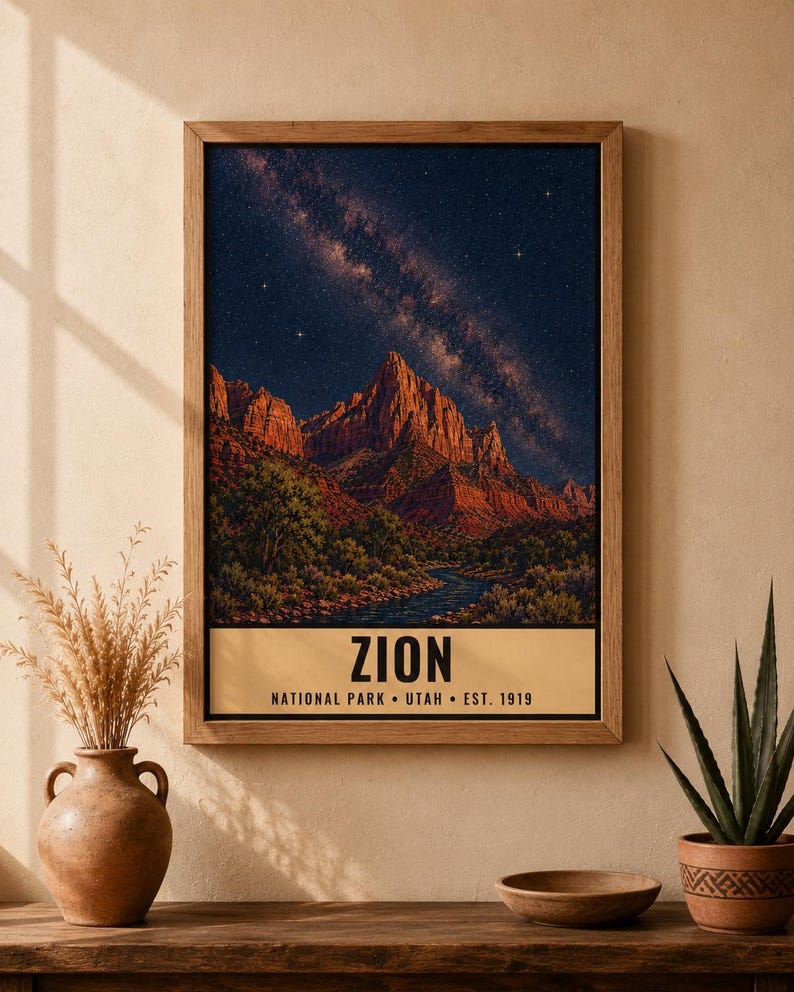 Utah Mighty Five Night Sky-posterset, 5 tryck med Vintergatans nationalpark, väggkonst med stjärnskådning (digital nedladdning) bild 14