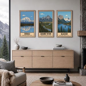 Denali nationalpark-affisch, vintage-resetryck med Alaskas bergstundra, retro väggkonst med vilda djur och landskap, utskrivbar konst från 1960-talet i WPA-stil bild 9