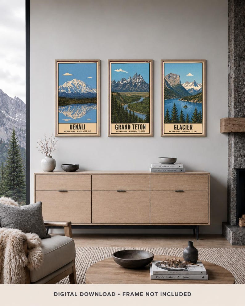 Denali nationalpark-affisch, vintage-resetryck med Alaskas bergstundra, retro väggkonst med vilda djur och landskap, utskrivbar konst från 1960-talet i WPA-stil bild 9