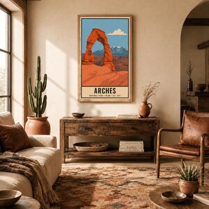 Arches National Park Poster, Delicate Arch Utah Vintage Travel Print, Retro Desert Landscape Wall Art, 1960s WPA Style Printable Decor image 7