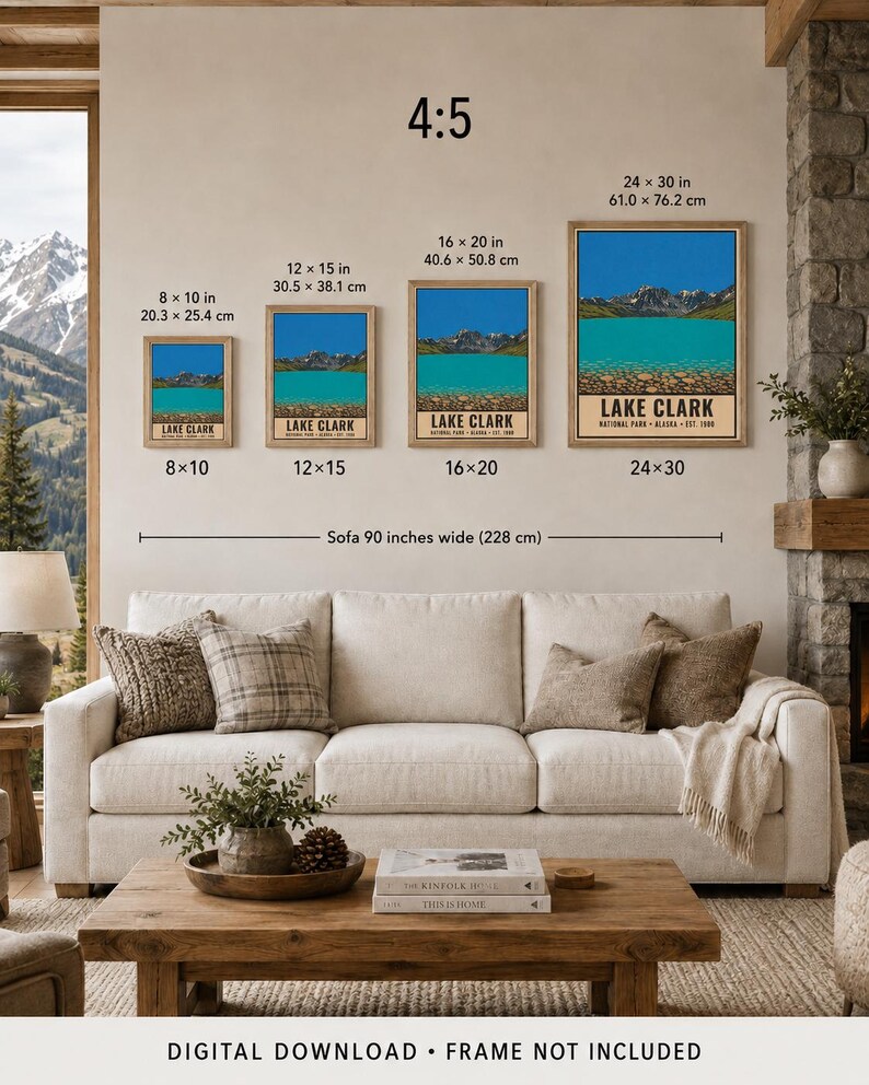 Lake Clark National Park Poster, Vintage Alaska Mountain Lake Travel Print, Retro Alpine Wilderness Wall Art, WPA Style Serigraph Printable imagem 10