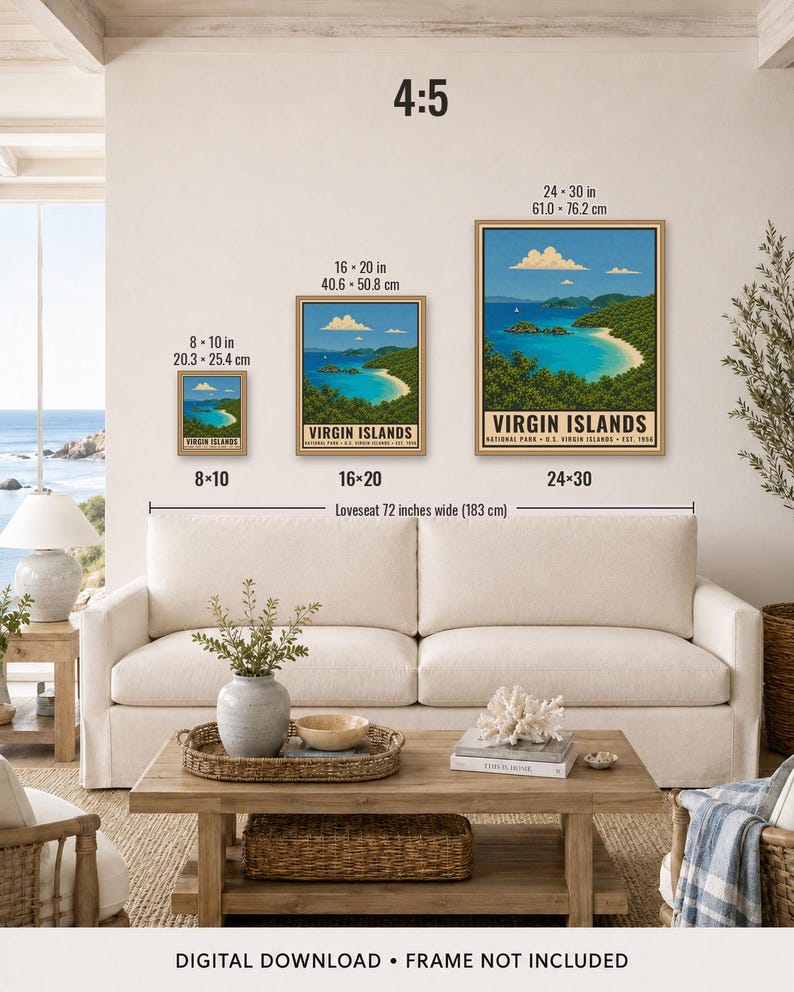 バージン諸島国立公園ポスター、トランクベイ・セントジョン旅行アートワーク、ヴィンテージカリブ装飾、印刷可能なデジタルダウンロード 画像 11
