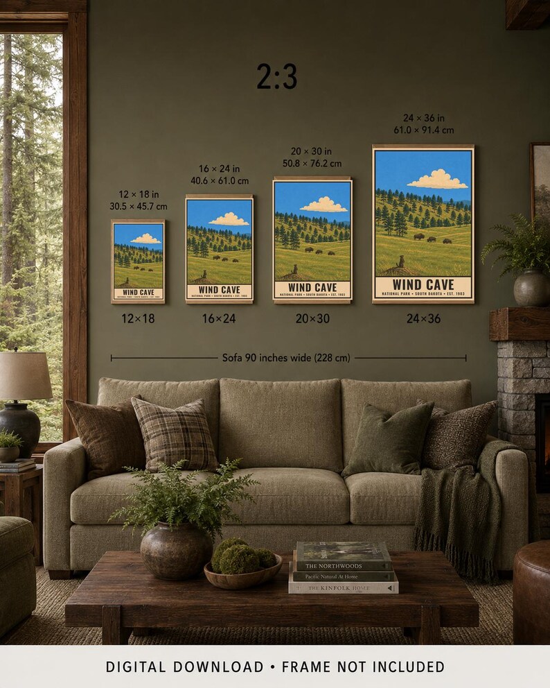 Poster zum Wind Cave Nationalpark, Bison-Prärielandschaft in South Dakota, Vintage-Reisemotiv, Druckbare Dekoration Bild 8