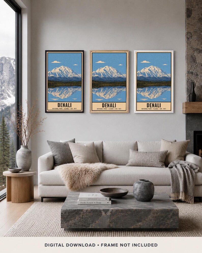 Denali nationalpark-affisch, vintage-resetryck med Alaskas bergstundra, retro väggkonst med vilda djur och landskap, utskrivbar konst från 1960-talet i WPA-stil bild 8
