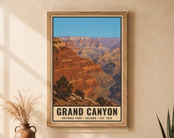 Grand Canyon National Park Poster, Vintage Arizona Travel Artwork, Colorado River Landscape, Printable Digital Download, Southwest Wall Déco