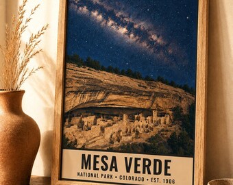 Mesa Verde National Park ,Night Sky Poster, Cliff Palace, Colorado, Milky Way Art (Digital Download)