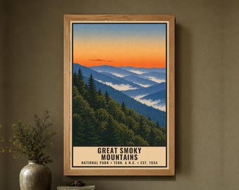 Great Smoky Mountains National Park Poster, Vintage Blue Ridge Landscape, Printable Digital Wall Decor, Tennessee Appalachian Travel Artwork