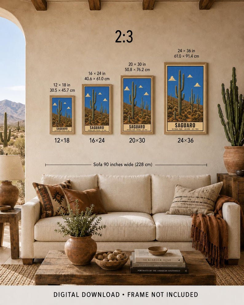 Saguaro National Park Poster, Vintage Arizona Cactus Desert Travel Print, Retro Landscape Wall Art, 1960s WPA Style Serigraph Printable afbeelding 10