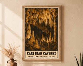 Carlsbad Caverns National Park Poster New Mexico Cave Landscape Vintage Travel Artwork Printable Digital Download Wall Decor