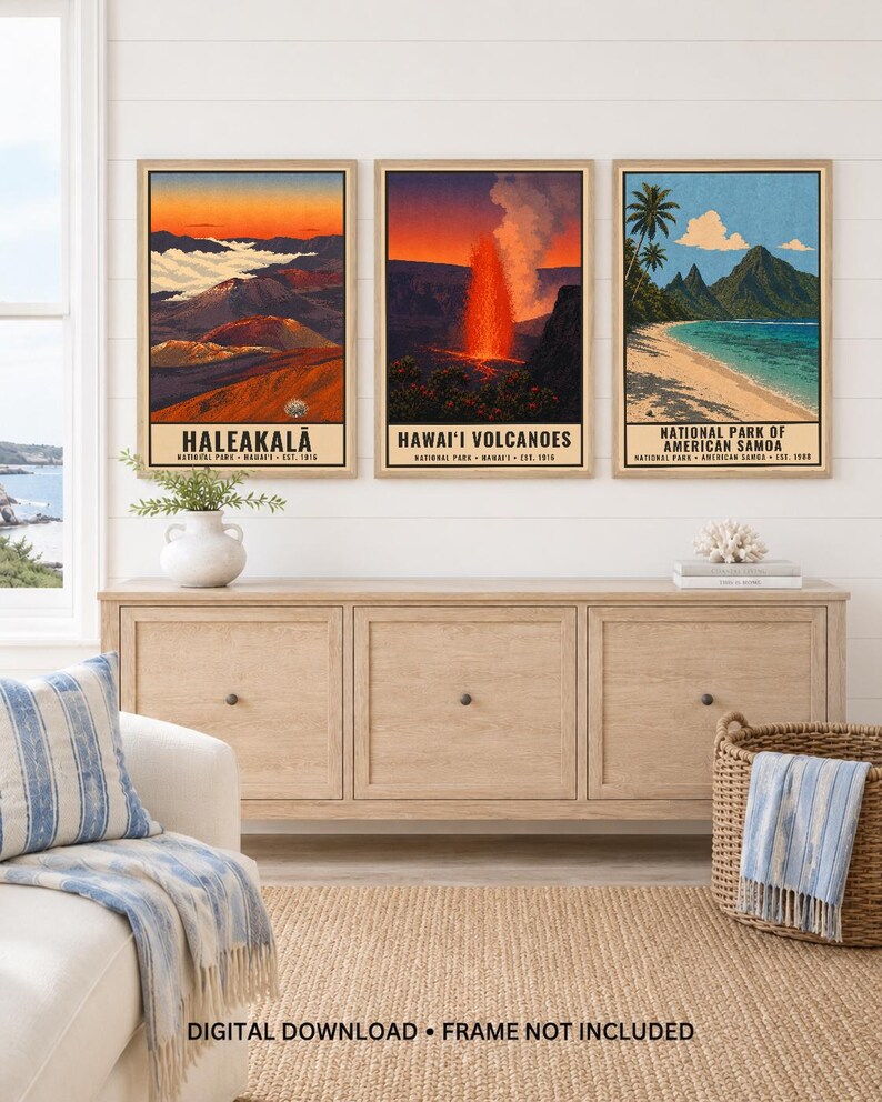 Haleakala National Park Poster, Hawaii Maui Volcano Sunrise Vintage Travel Print, Retro Island Landscape Wall Art, WPA Style Printable image 7