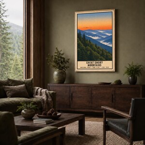 Great Smoky Mountains nationalpark-affisch, vintage resetryck med Blue Ridge-motiv, retro väggkonst i skog och berg, utskrivbar dekoration i WPA-stil bild 5