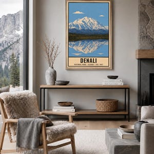 Denali nationalpark-affisch, vintage-resetryck med Alaskas bergstundra, retro väggkonst med vilda djur och landskap, utskrivbar konst från 1960-talet i WPA-stil bild 7