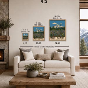 Poster zum Mount Rainier Nationalpark, Vintage-Reisemotiv aus Washington, Druckbare Wildblumenwiesen-Dekoration, Gletschergipfel-Download Bild 11