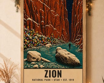 Zion National Park Christmas Poster, The Narrows, Snow Utah, Winter Wall Art (Digital Download)