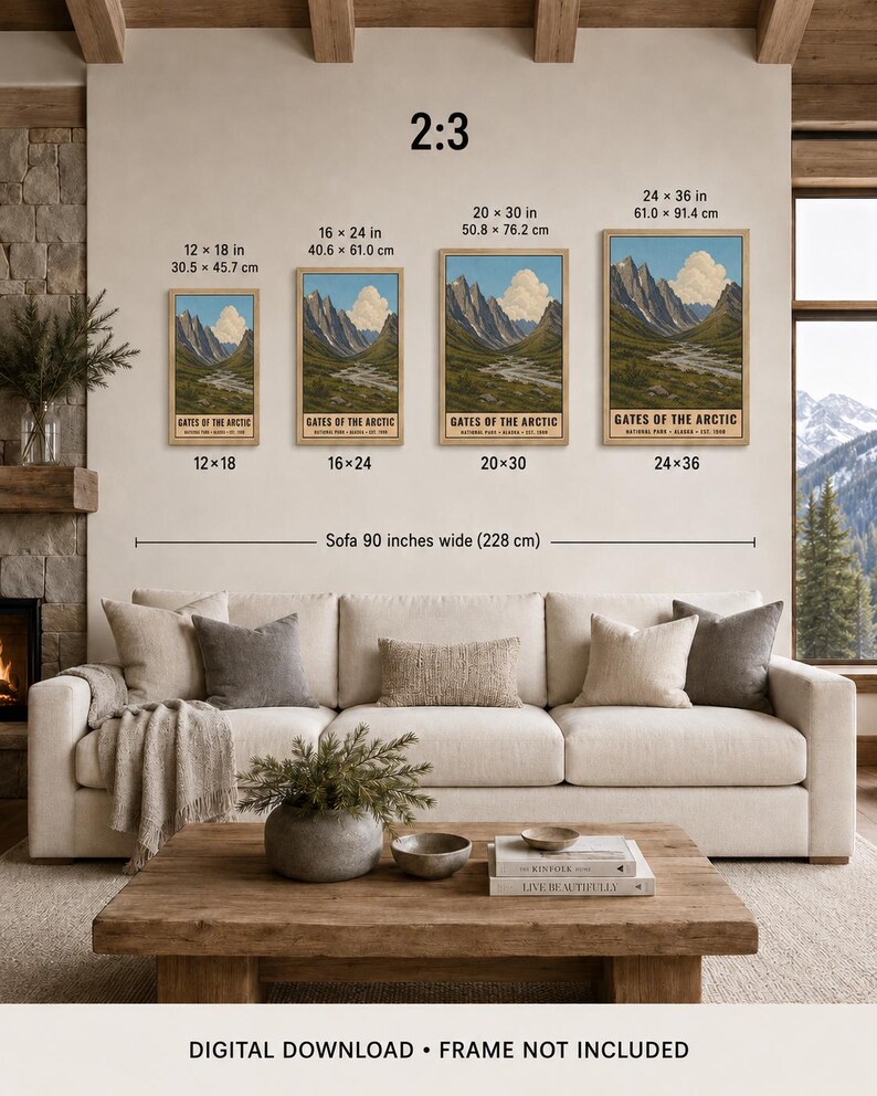 Plakat z Parku Narodowego Bramy Arktyki, wydruk z podróży po tundrze na Alasce w stylu vintage, retro sztuka ścienna z górami Brooks Range, wydruk w stylu WPA zdjęcie 8