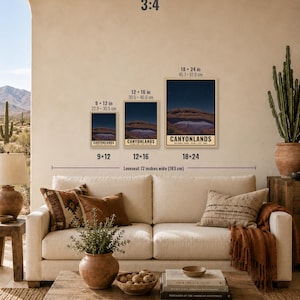 May include: Three rectangular wall art prints of Canyonlands National Park in 9x12, 12x16, and 18x24 inch sizes. Each print features a dark night sky over a natural rock arch with the text CANYONLANDS NATIONAL PARK UTAH EST 1964 at the bottom.