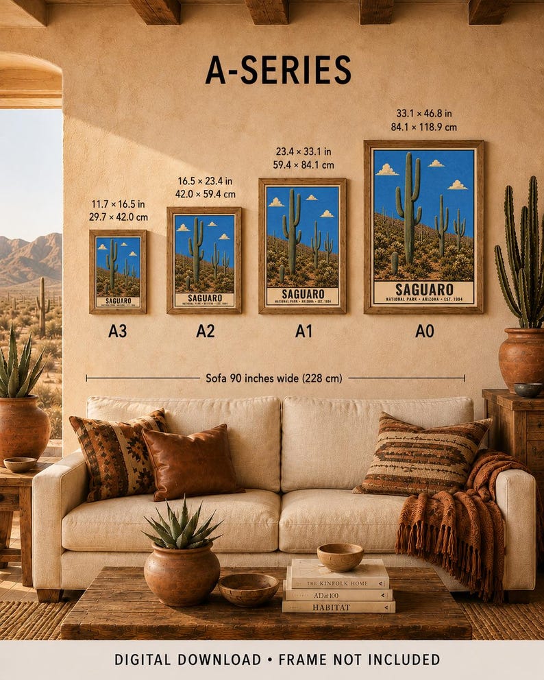 Saguaro National Park Poster, Vintage Arizona Cactus Desert Travel Print, Retro Landscape Wall Art, 1960s WPA Style Serigraph Printable afbeelding 9
