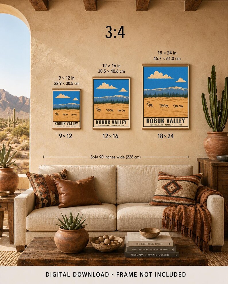 Kobuk Valley National Park Poster, Vintage Alaska Sand Dunes Arctic Travel Print, Retro River Landscape Wall Art, WPA Style Printable Art afbeelding 9