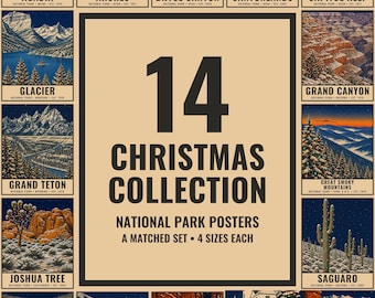 National Park Christmas Poster Set, 14 Holiday Winter Prints Bundle (Digital Download)