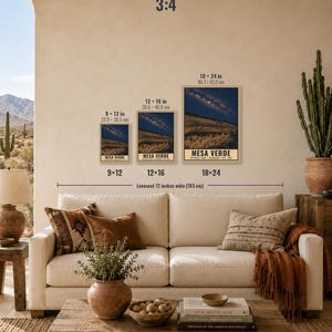 May include: Three rectangular wall art prints featuring a night sky over Mesa Verde National Park, displayed in 22.9x30.5 cm, 30.5x40.6 cm, and 45.7x61.0 cm sizes. The prints show a starry sky above cliff dwellings, with text reading MESA VERDE.