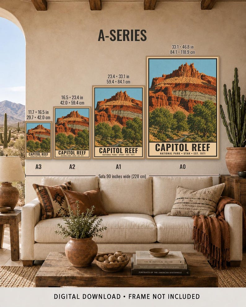 Capitol Reef National Park Poster, Utah Vintage Travel Print, Fruita Orchard Landscape, Red Rock Wall Decor, Printable Digital Download image 12