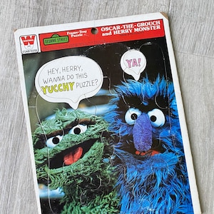 Vintage 1977 Sesame Street Oscar the Grouch Herry Monster Frame Tray Puzzle