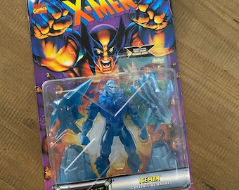 Vintage 1996 Marvel Comics X-Men Mutant Armor Series Iceman Crystalline Armor ToyBiz Action Figure Toy With Trading Card