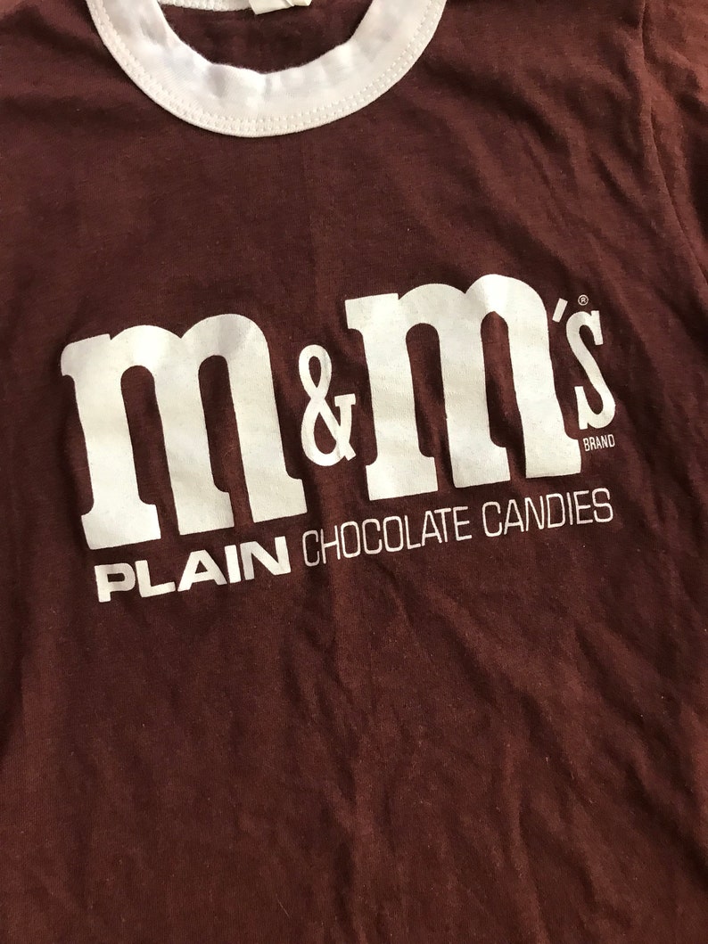 Vintage 1970/'s M/&M/'s Candy Chocolate Kids Ringer Brown Shirt Size L 14-16