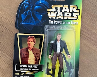 Vintage 1997 Bespin Han Solo With Heavy Assualt Rifle Blaster Star Wars The Power of The Force Kenner Hasbro Toy Action Figure Sealed