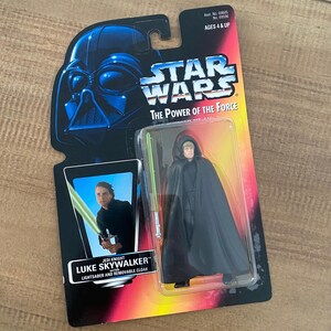 Vintage 1996 Star Wars Jedi Knight Luke Skywalker With Lightsaber Cloak Power of The Force Kenner Hasbro Toy Action Figure Sealed in Package