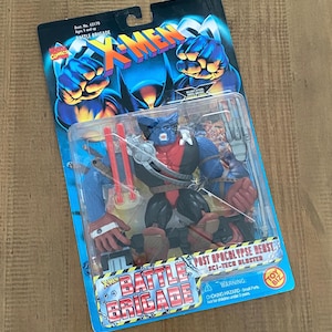 ヴィンテージ 1996 マーベルコミック X-メン バトルブリゲード ポストアポカリプス ビースト サイテック ブラスター トイビズ アクションフィギュア おもちゃ トレーディングカード付き