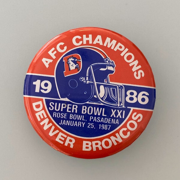 Vintage 1986 1987 Denver Broncos AFC Champions Rose Bowl Super Bowl Pin Button 1980s