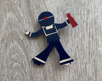 Vintage 1970's Sailor Red White and Blue Plastic Painted Pin