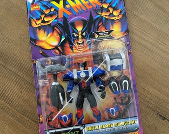 Vintage 1996 Marvel Comics X-Men Mutant Armor Series Battle Armor Wolverine Anti Magnetism ToyBiz Action Figure Toy With Trading Card